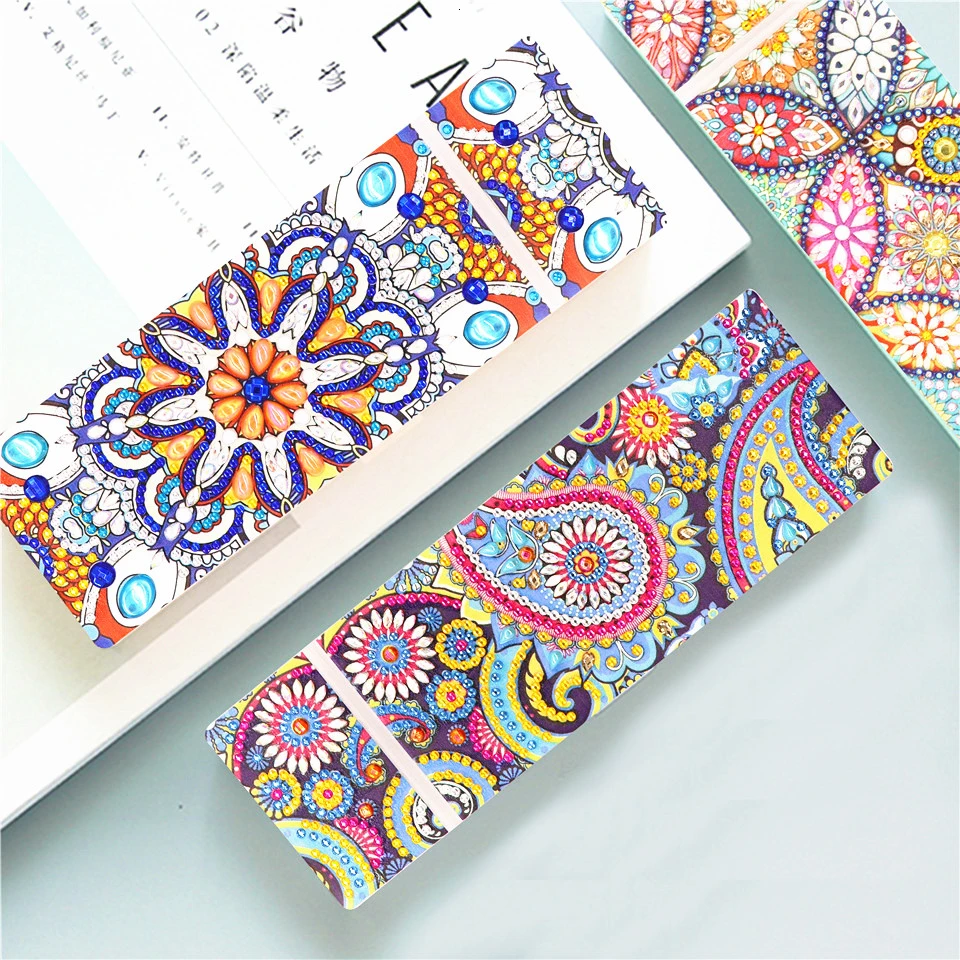 

AZQSD Special Shaped Diamond Painting Pencil Box Cross Stitch 2 Grids Storage Case Gift Diamond Embroidery Mandala Flower