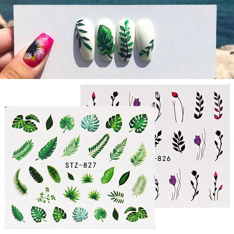 19 Designs Water Nail Stickers Decal Flamingo Flowers Leaf Transfer Nail Art Decorations Slider Manicure Watermark Foil Tips