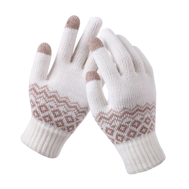 1 Pair Women's Gloves Cashmere Knitted Jacquard Touch Screen Mittens Winter Autumn Warm Ski Plush Gloves Christmas Gifts