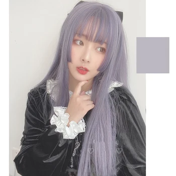 

TALANG Cosplay Wig With Bangs Synthetic Straight Hair 24 Inch Long Heat-Resistant purple Wig For Women