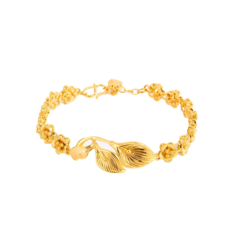 Fashion 14K Gold Bracelet for Women Wedding Engamgent Jewelry Delicate Petal Lotus Thailand Gold Bracelet Ornament Gift Female