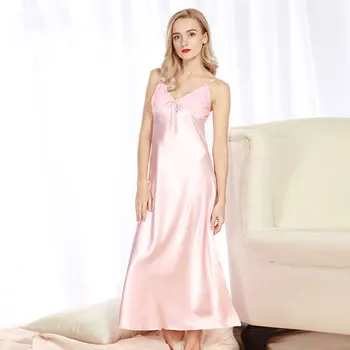

Summer Long Nightgowns Sleepshirts Satin Sleepwear Chemise Sleep Lounge Night Silk Dress Elegant Sexy Ladies Nightwear Plus Size