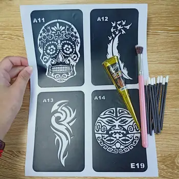 

Ink Color Henna Cones Tattoo Paste Henna Tattoo Stencils Glitter Kit brush Ink Kids Drawing Template Flower Butterfly Cartoon