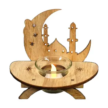 

New DIY Wood Eid Mubarak Moon LED Candlestick Light Wooden Decoration Ramadan Handicraft for Home Islam Muslim Event Party