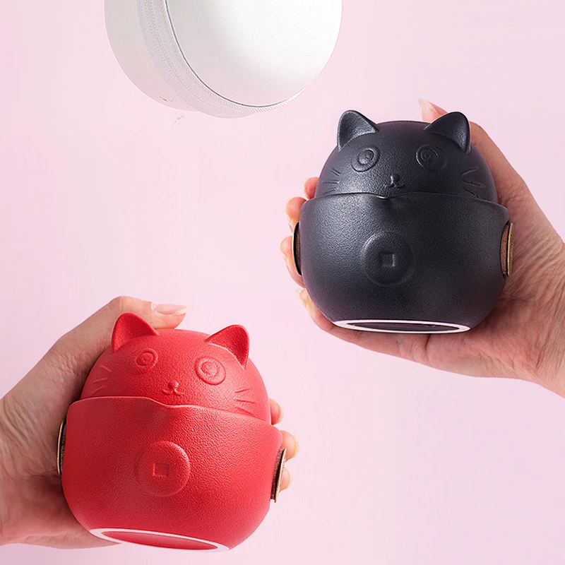 

Creative Outdoor Travel Picnic Ceramic Cat Two Cups Combination Coffee Cup Drink Cups Small Teapot
