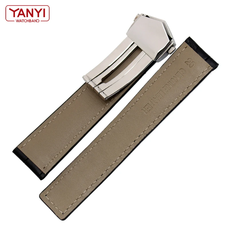 Premium Genuine Leather Watch Strap with Fold Buckle - Elegant Wrist Accessory