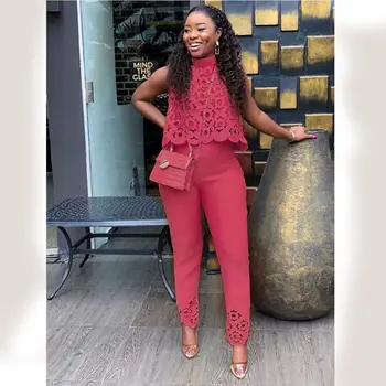 

Fashion Two Pieces Set Sleeveless Crop Top + Long Pants Casual Tracksuit Woman Clothes Solid 3 Color