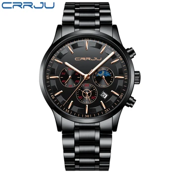 

CRRJU Men Watches Luxury Quartz Multi-Function Chronograph Men Full Steel Business Waterproof Sport Watches Relogio Masculino