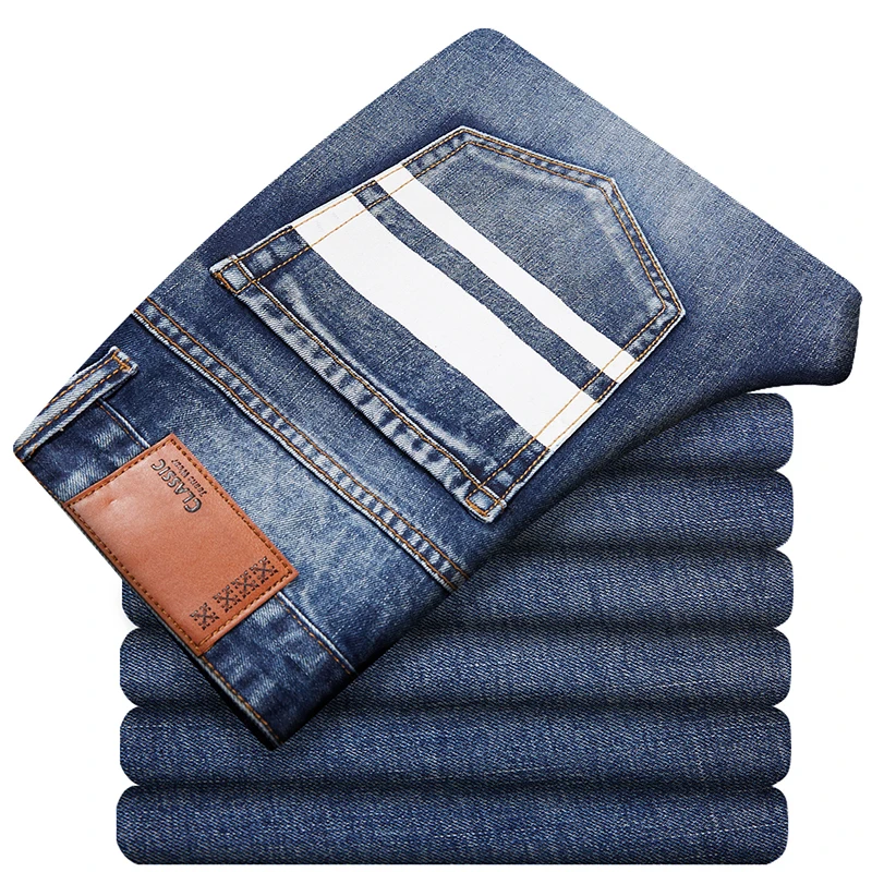 

2020 Autumn and Winter Men's Straight Jeans Big Size 42 44 46 Fashion Printing Denim Blue Trousers Male Brand Pants
