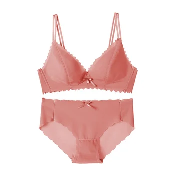 

Fashion Sexy Smooth No Trace One-piece No Steel Ring Bra Set Bow Pearl Bra Briefs Two-piece