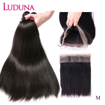 

Luduna 360 Lace Frontal With Bundle Brazilian Straight Hair Weave Bundles With Frontal Closure non-remy Human Hair Extension
