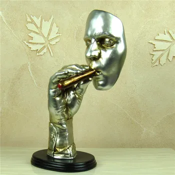 

Figure Bust Decor Handicraft Ornament Portrait Sculpture Resin Abstract Gift and Art Collectible for Business Cigar Smoking Man