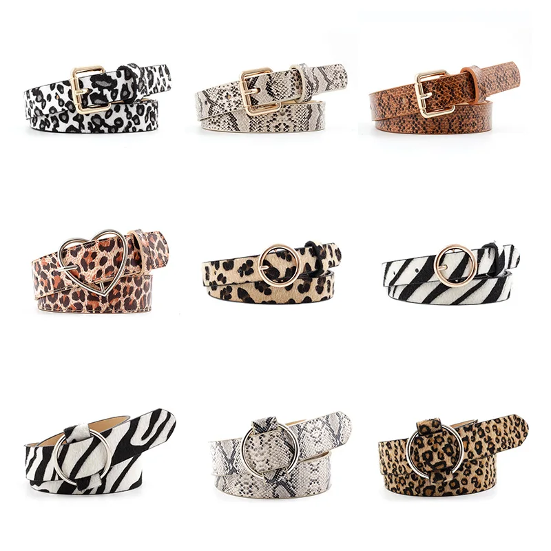 

New Leopard Snake Print Women Belts PU Leather Metal Heart Pin Buckle Female Waist Belt Dress Jeans Retro Ladies Decorative