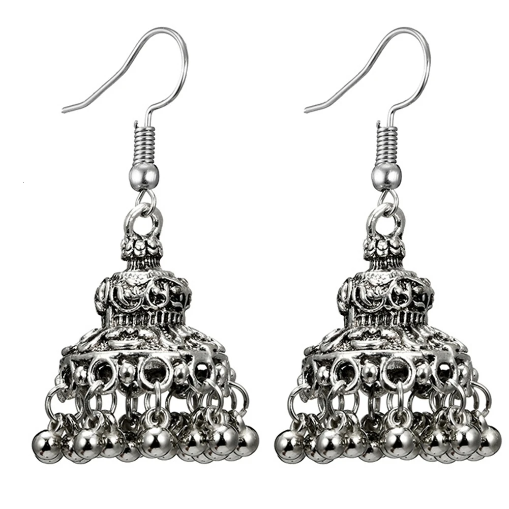 Горячая Распродажа, серьги Brinco Brincos, этнические Jhumka Jhumki, колокольчик, висячие серьги с бусинами, резные, в форме лотоса, традиционные висячие серьги, ювелирные изделия