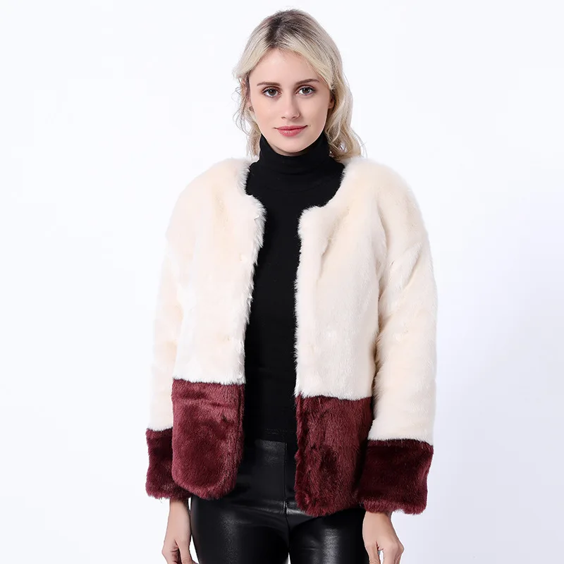 

ZADORIN Patchwork Color Furry Soft Short Faux Fur Coat Long Sleeve Black Cardigan Korean Style Female Streetwear Plus Size 3XL