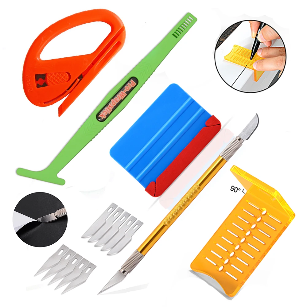 

FOSHIO Carbon Fiber Vinyl Wrap Car Accessories Tool Kit New Squeegee Sticker Film Cutter Window Tint Car Goods Wrapping Tool Set