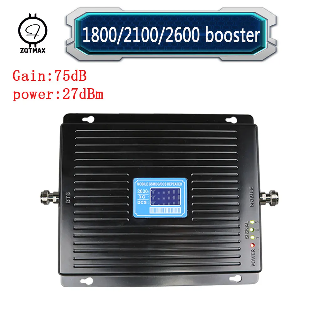 ZQTMAX 2G 3G 4G Repeater Tri Band Mobile Signal booster 75dB 1800 2100 2600 UMTS LTE Cellular amplifier