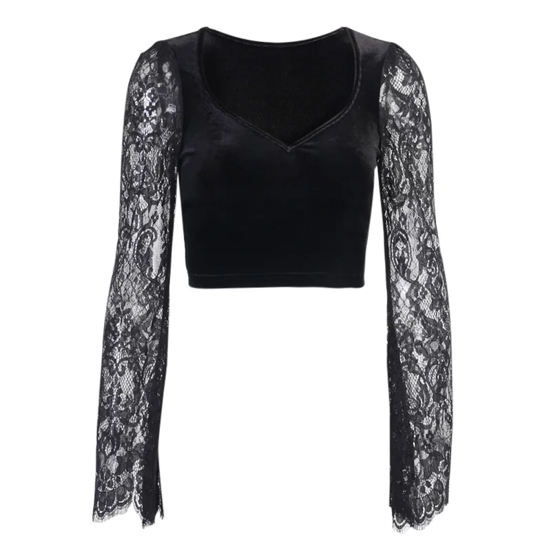 Insdoit Vintage Gothic Velvet Lace Tops 