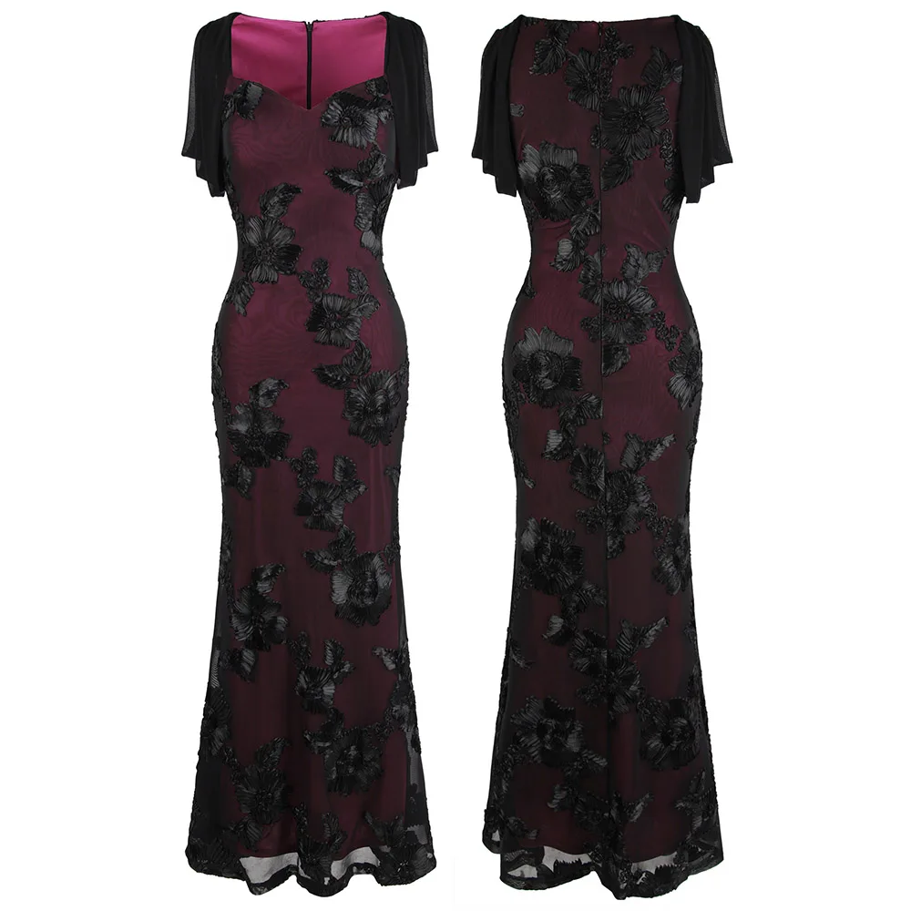 Angel-Fashion/платье для мамы с вырезами на рукавах; цветочная лента; цветы; платье русалки для свадебной вечеринки; 461 - Цвет: wine red