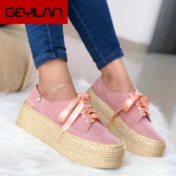 

Dihope Canvas Flats 2020 Fashion Women Ladies Espadrille Shoes Thick Bottom Flats Shoes Girls Lace Up Round Toe Casual Flats