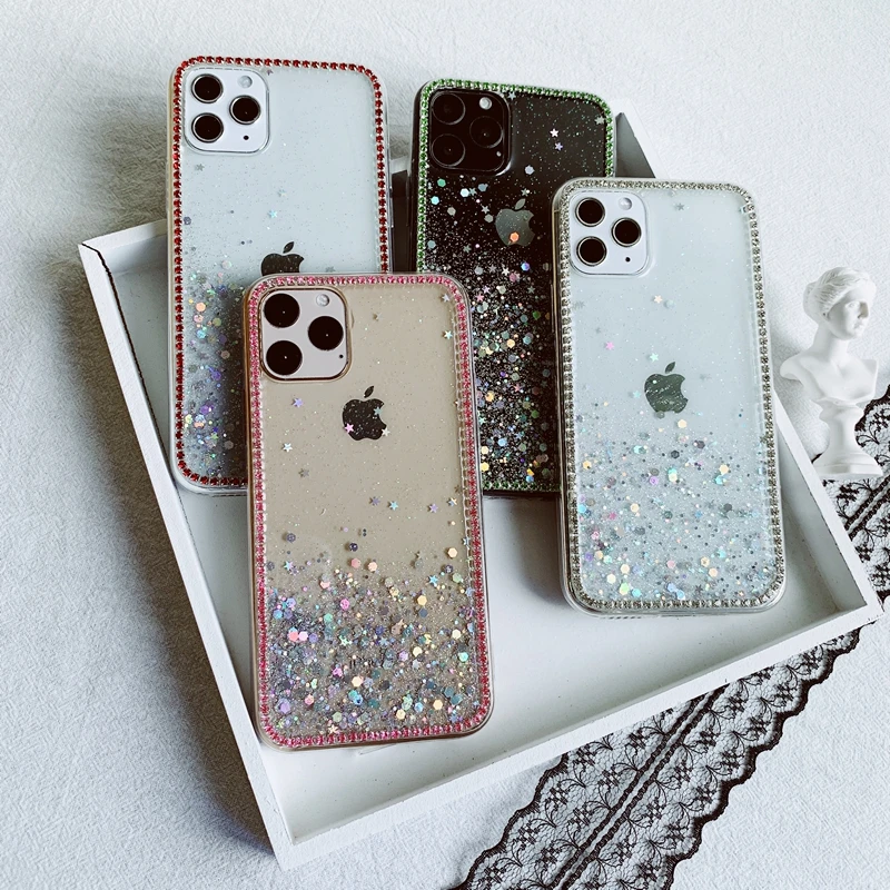 Bling Glitter Diamond Sparkle Sequins Soft Transparent Silicone TPU Case For iPhone 6 6s 7 8 Plus 10 X XS XR 11 Pro Max Cover | Мобильные