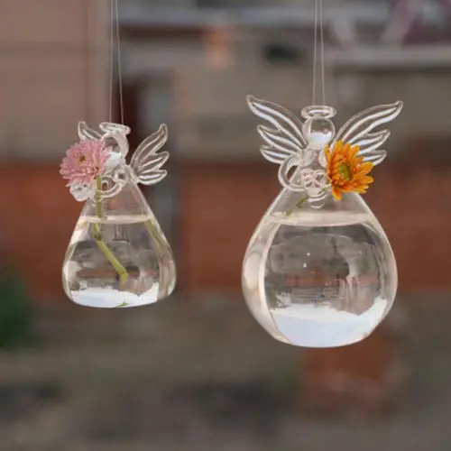Милый стеклянный Ангел форма цветок завод висячая ваза домашний сад офисный, Свадебный декор - Цвет: 55x95MM