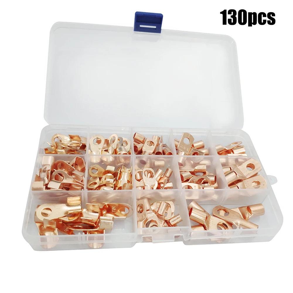 

130Pcs/Box Copper Cable Lugs Heavy Duty Wire Lugs Terminal Connectors Assortment Kit