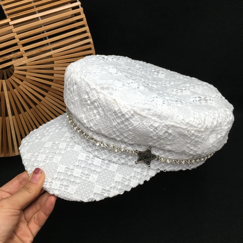 Британская кружевная шляпа в морском стиле, маленькая милая весенняя шапка в старинном стиле, новая черно-белая женская модная шапка в стиле Джокера