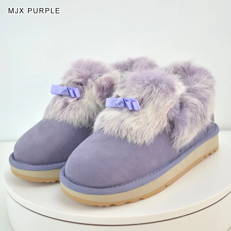 INOE/Модные женские зимние ботильоны из овечьей кожи и замши с подкладкой из натурального меха; короткие зимние ботинки; высокое качество; распродажа - Цвет: MJX Purple