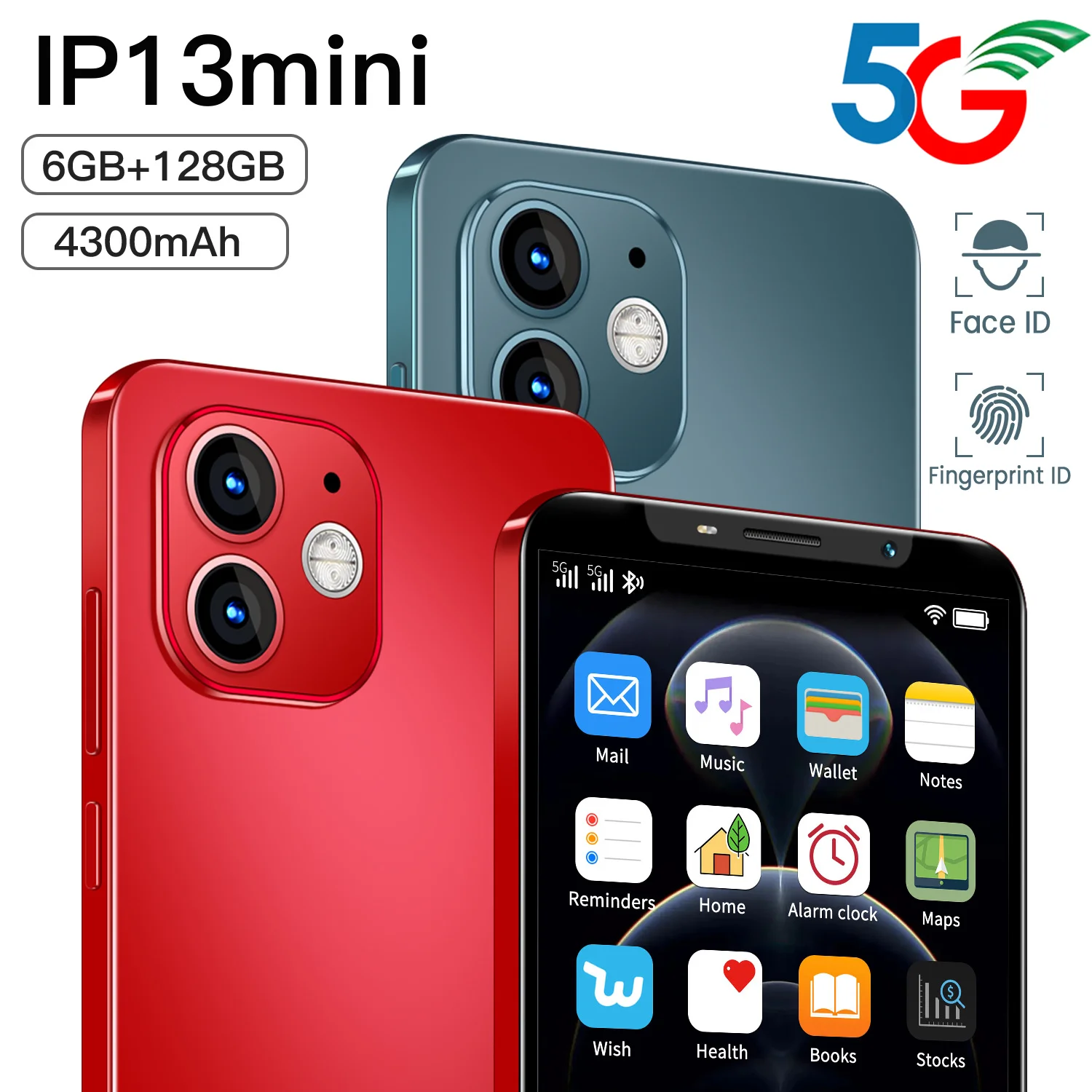 US $56.15 Global Version Full Screen IP13mini 472 inch Smart Phone 6128GB Android10 Cellphone 21MP Face Unlock 4300mAH 5G Network Phone