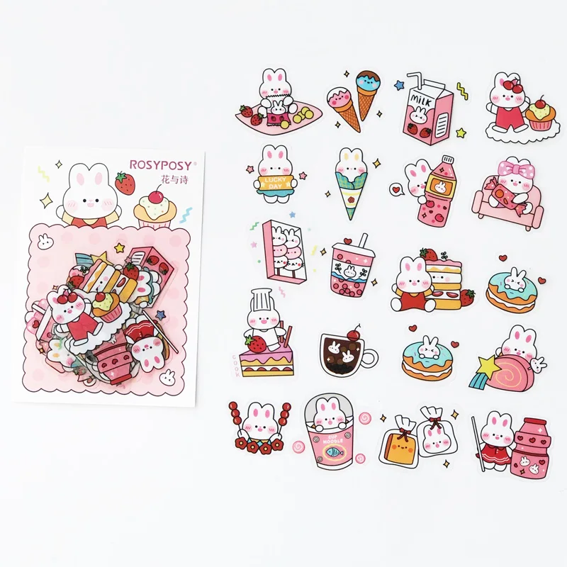 40PCS /Bag Kawaii Ice Cream Cake Rabbit Adhesive Sticker DIY Craft Notebook Computer Decoration afbeelding