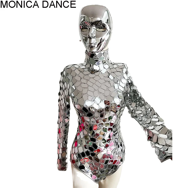 

Nightclub Shining Sequins Bodysuit Dance Costume Silvery Mirrors Leotard Jumpsuit Lady Jazz Dance Wear DJ Singer Stage Outfit