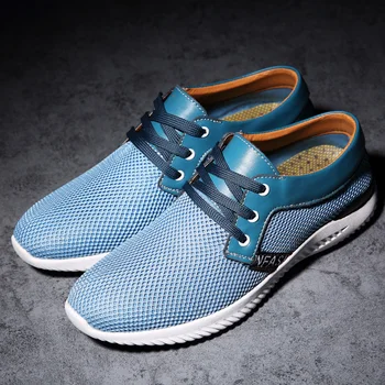 

CASOIPRA Men Mesh Casual Shoes Breathable Soft Lace Up Shoes Blue Fashion Men Sneakers Summer Tenis Masculino Adulto Walking