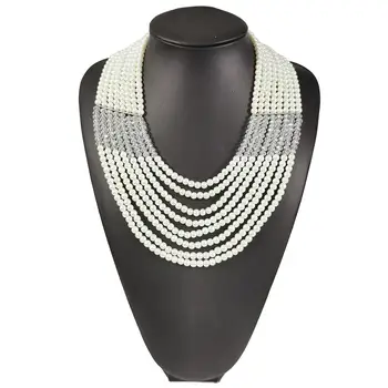 

MANILAI Handmade Cluster Beads Necklaces Multilayer Imitation pearl Crystal Statement Necklaces Women Wedding Jewelry