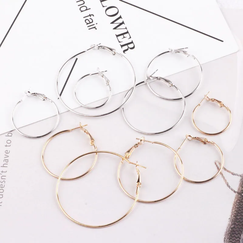 

10pcs Exaggerate Big Smooth Circle Hoop Earrings Trendy Smooth Round Hoop Earring For Women Metal Jewelry Making Accessories