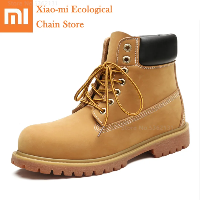 

Xiaomi Men Boots Ankle Leather Tooling Boots British Style Winter Velvet Warm Work Shoe Outdoor Desert Boots Fashion Men Shoes