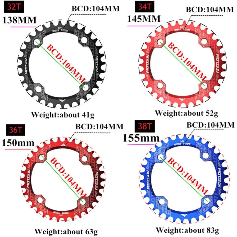 Круглая узкая широкая цепь MTB горный велосипед 104BCD 32T 34T 36T 38T Запчасти для зубной пластины