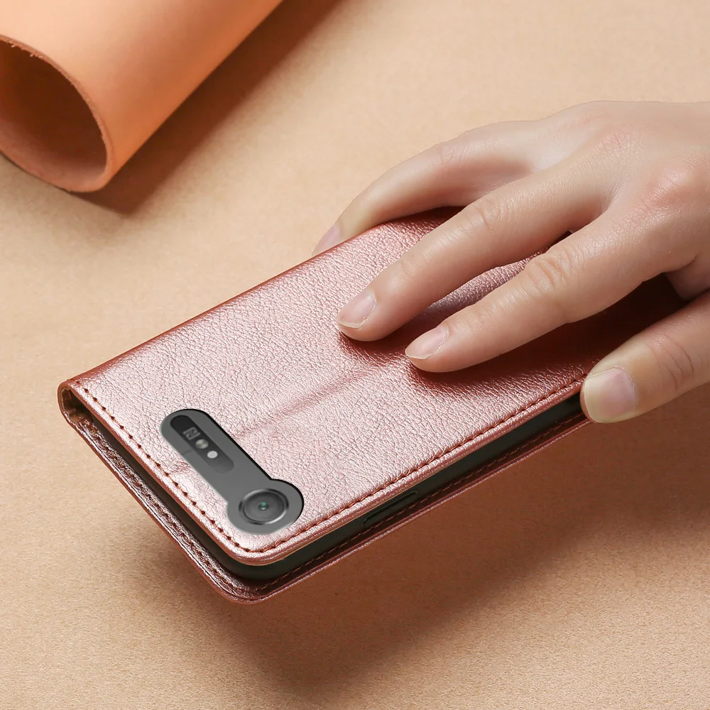 Кожаный чехол для Sony XZ1 с магнитной откидной подставкой телефона отделением карт