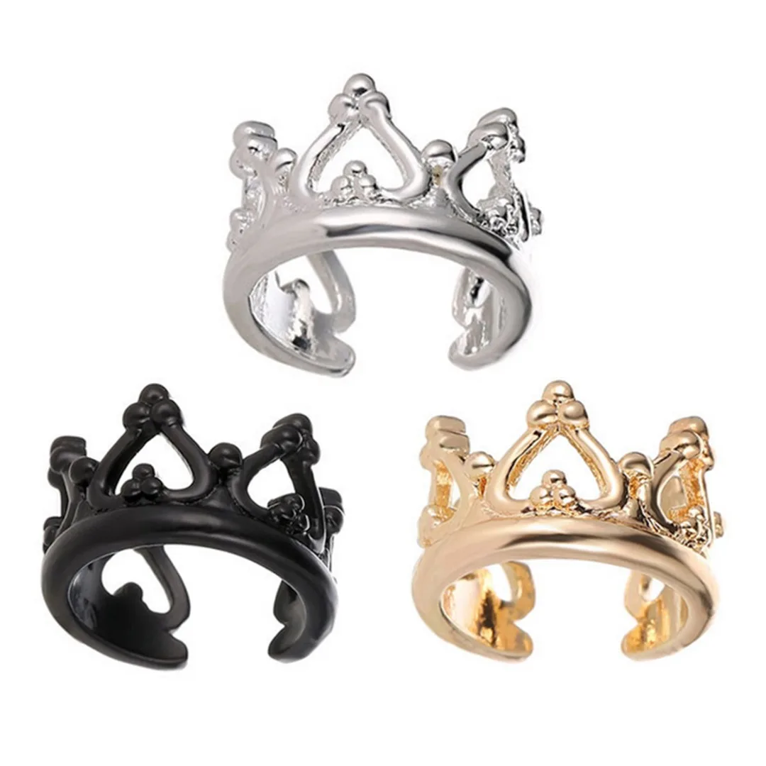 Trendy Princess Queen Crown Earring Clips No Pierced Ear Clips Alloy Heart Crown Helix Cartilage Clip-on Earring Cuff Earrings