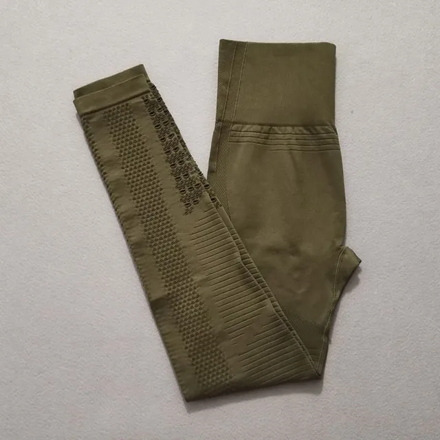 Army green pants Комплект из 2 предметов, бесшовный комплект для йоги, спортивная одежда для женщин, одежда для фитнеса, Леггинсы для йоги с длинным рукавом, укороченный топ для спортзала, спортивный костюм - Цвет: Army green pants