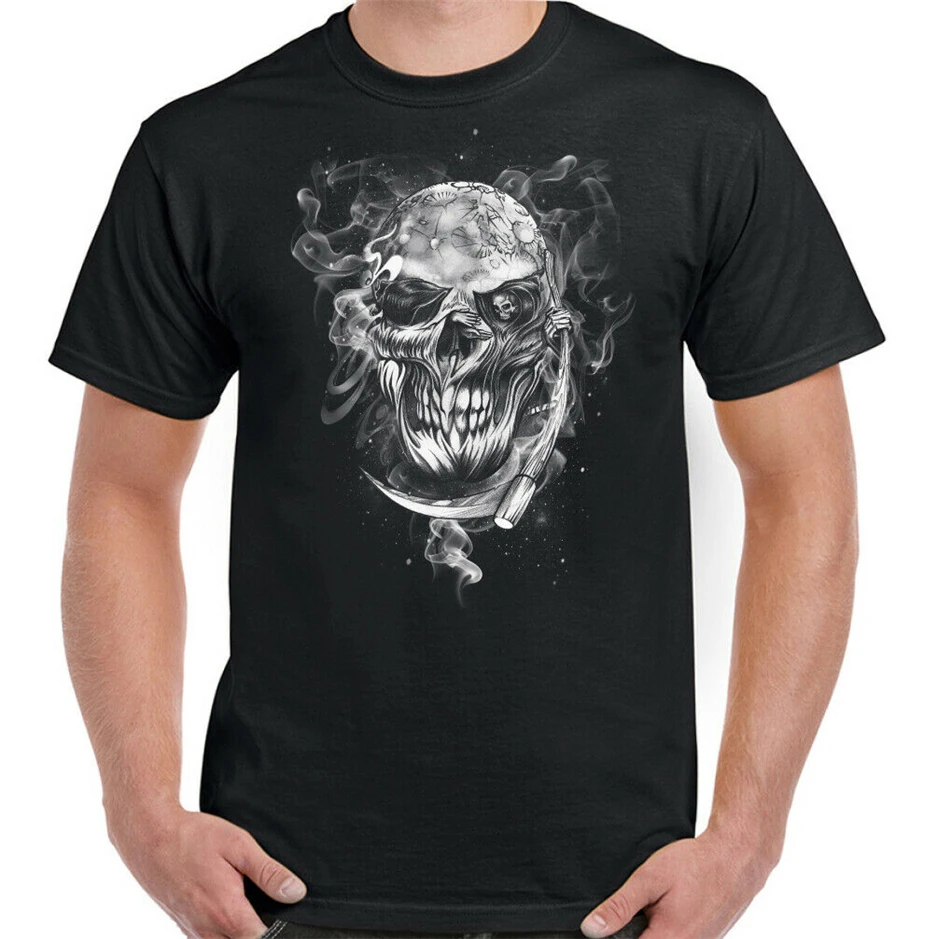 The Grim Reaper Skull Mens Gothic T-Shirt Biker Tattoo Motorcycle Motorbike Top Slim Fit Tee Shirt |