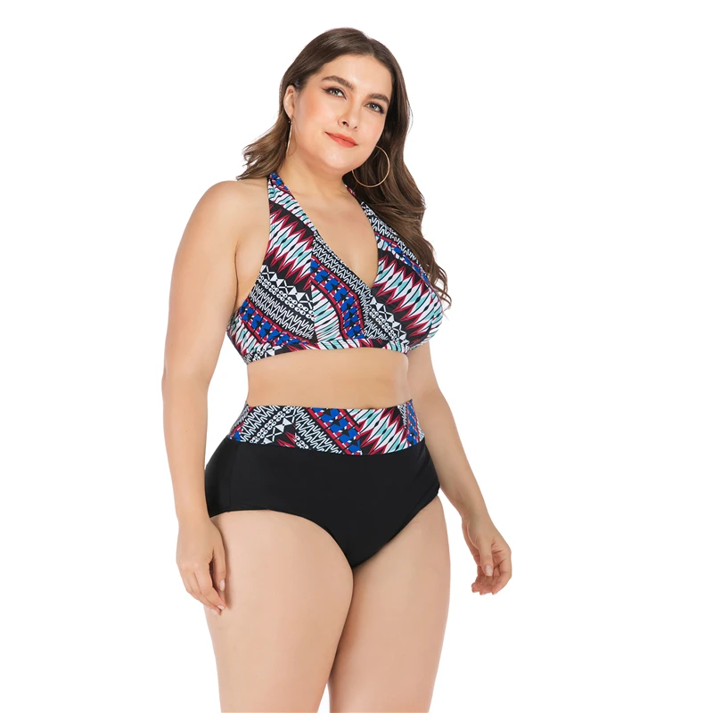 

Plus size Swimwear 2 Piece Women Tankini Set Print Bathing Swimsuit Beachwear Swimming suit Women Push Up High Waist Bikini Set