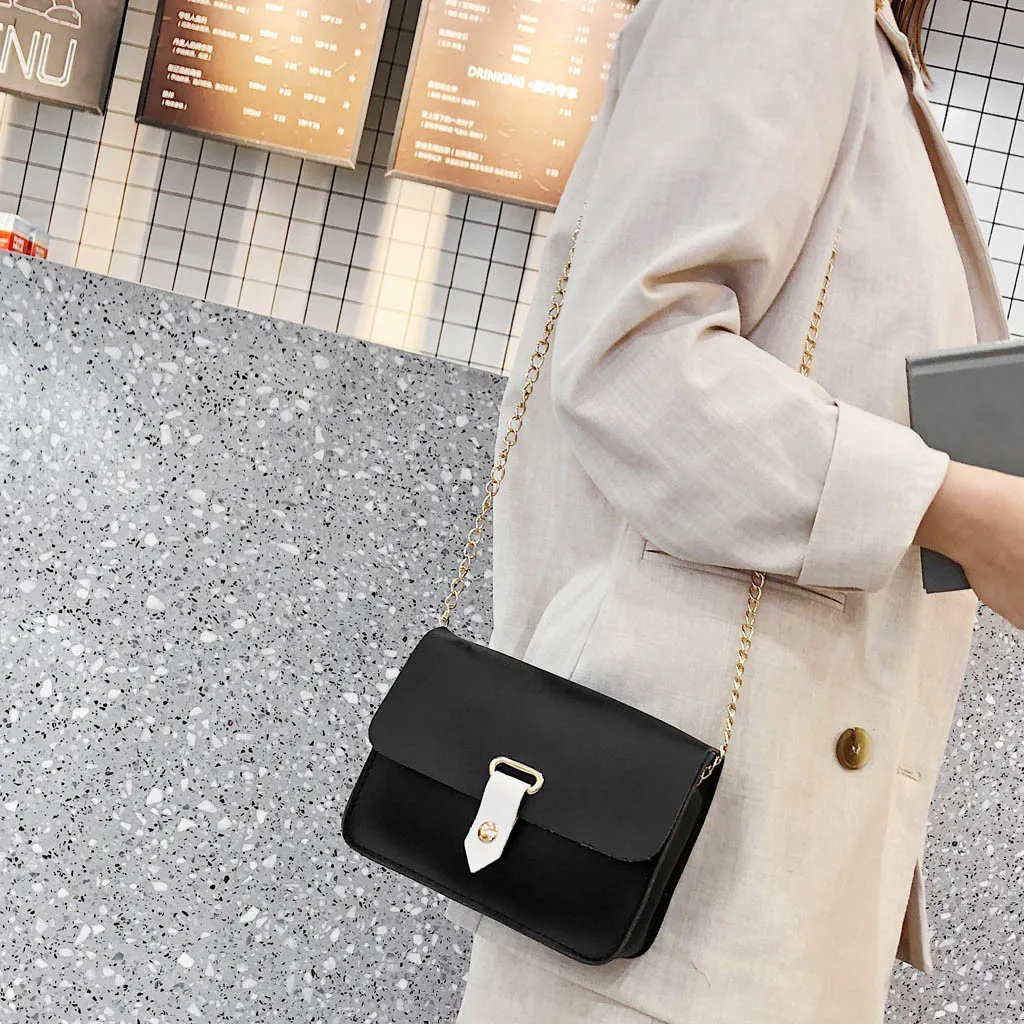 Женская маленькая квадратная сумка, простая повседневная сумка на плечо с цепочкой, милая Корейская версия сумок, женская сумка# T10