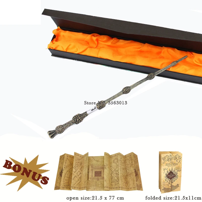 Potters Magic Wands Cosplay Harried Dumbledore Voldemort Snape Metal/Iron Core Magic Wand with Harried Marauder's Map as Gift