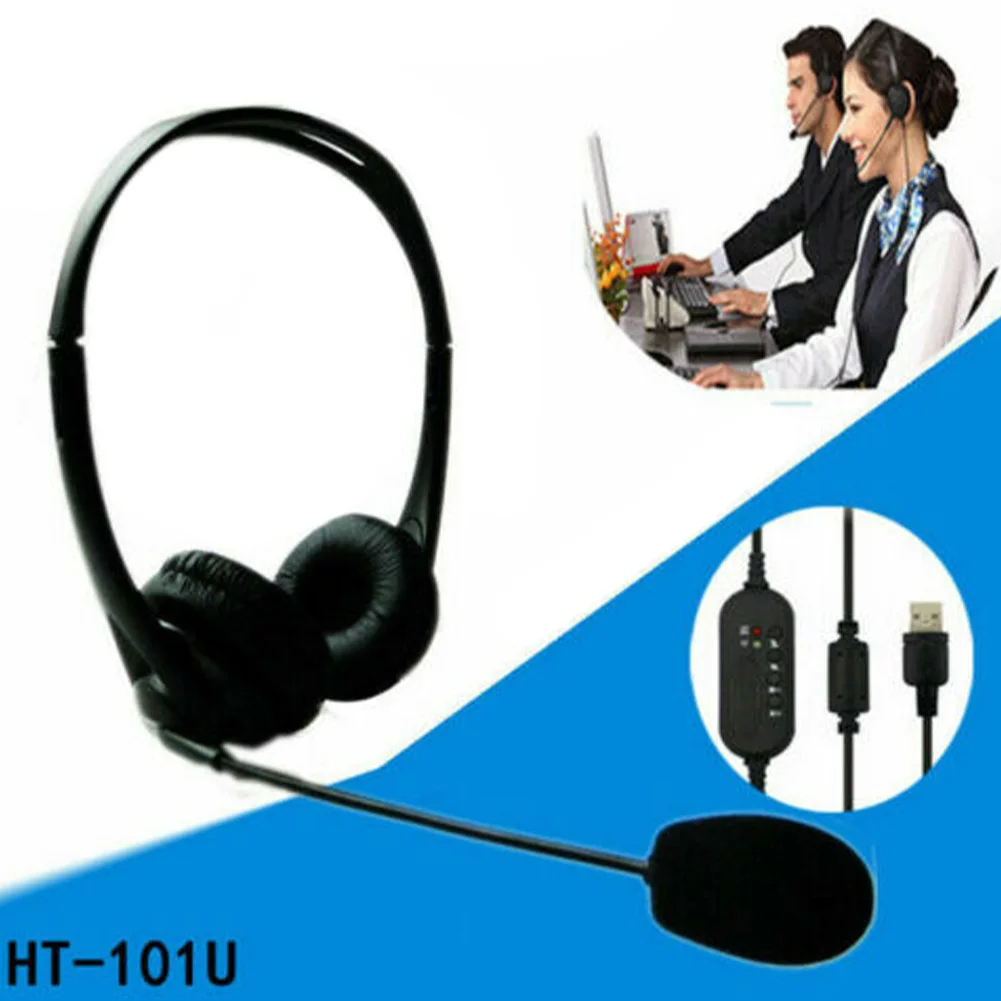 Ergonomic Left Right Corded Noise Cancelling Office Hands Free Call Centre Head Clip Ear Protective Headset Microphone USB Port