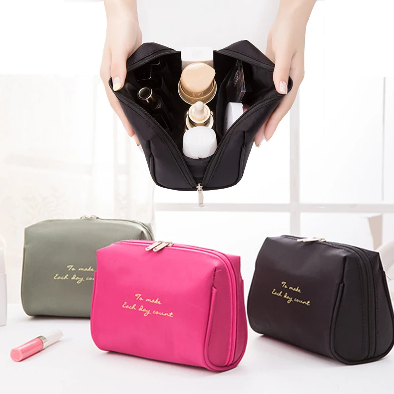 

New Women Multifunction Travel Portable Cosmetic Bag Solid Color Makeup Case Pouch Toiletry Organizer Storage Black Blue Purple