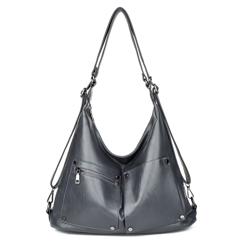 multifunction large hand bags for women luxury designer women big tote shoulder crossbody bags leather sac a main femme red - Цвет: Gray