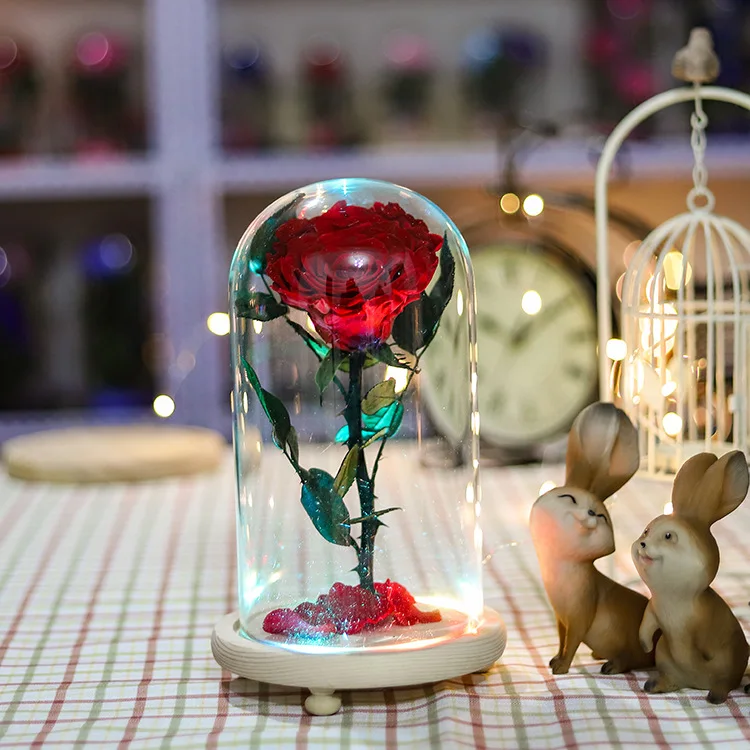 

Glass Cover Preserved Fresh Flower Lovers' Day Valentine's Day Rose Gift Handmade DIY Bouquet Home Desktop Decorations And Ornam