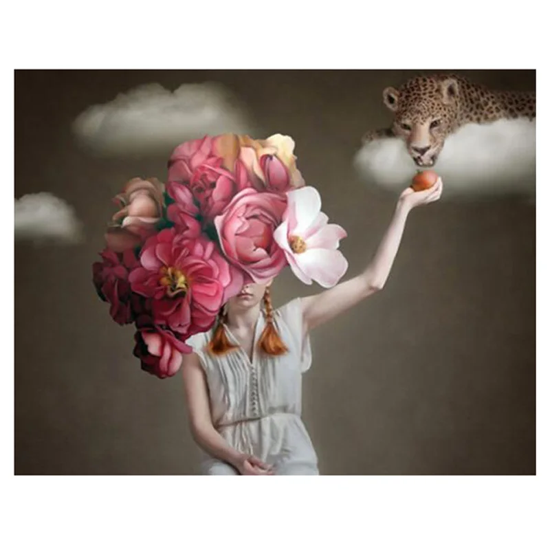 

Diy 5d diamond painting Nordic art Beauty Flower Girl cross stitch full square round drill resin wedding decoration