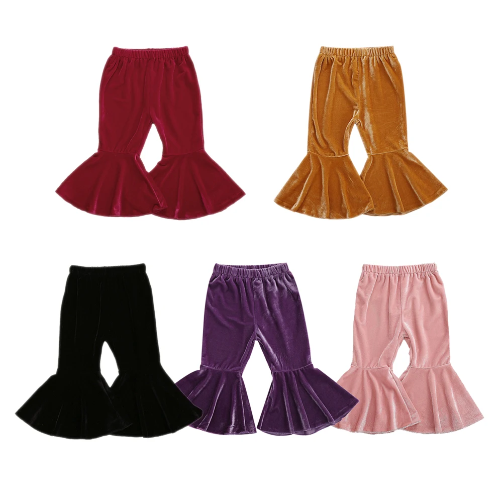 Autumn Baby Girl 6M 6T Flare Pants Velvet Solid Toddler Kids Girls Long Pants Boot Cut Trousers